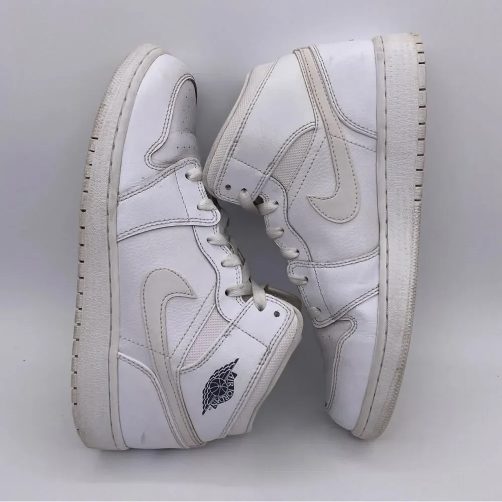 Nike Air Jordan 1 Retro Mid GS 'White Cool Grey' Shoes Sneakers   -   Size:  7Y